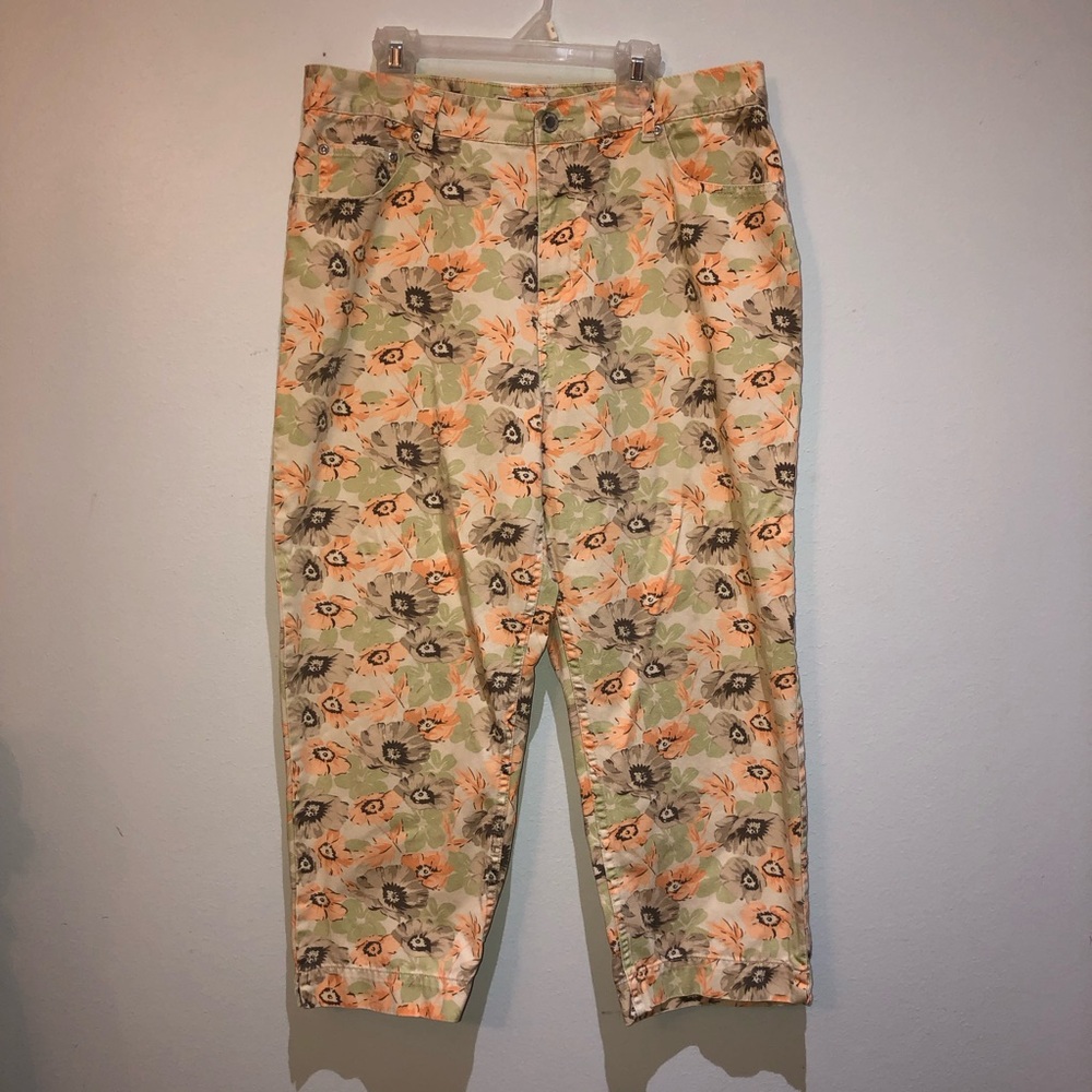 Faded Glory Size 12 Floral khaki denim capris